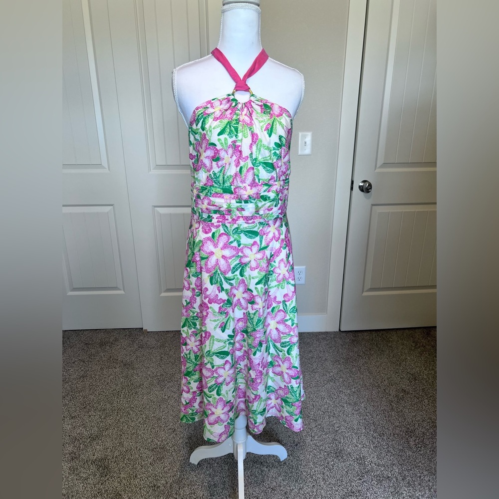 Vintage Label Lilly Pulitzer Floral Silk Cotton Blend Halter Tie Dress Sz 8 - Picture 2 of 14